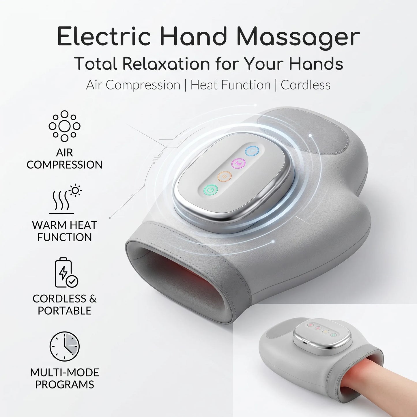 Hand Massager with Airbag Compression Finger Wrist Palm Massage Machine Vibration Glove for Hand Muscle Relax Gift for Men Women Peaceful Pleasures Health and Wellness