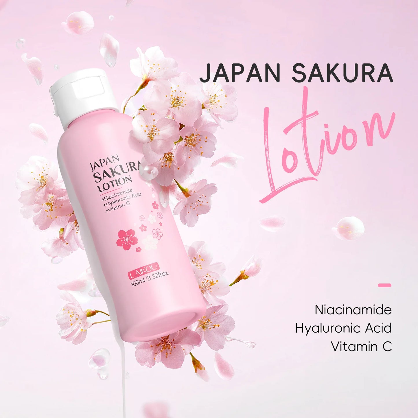 LAIKOU Sakura Face Lotion Moisturizing Essence Shrink Pores Repairing Improve Skin Elasticity 100ML Peaceful Pleasures Health and Wellness