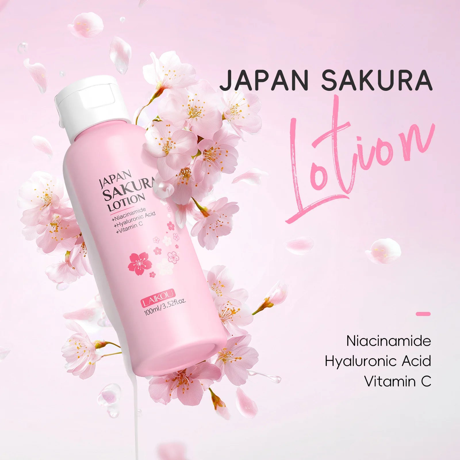 LAIKOU Sakura Face Lotion Moisturizing Essence Shrink Pores Repairing Improve Skin Elasticity 100ML Peaceful Pleasures Health and Wellness