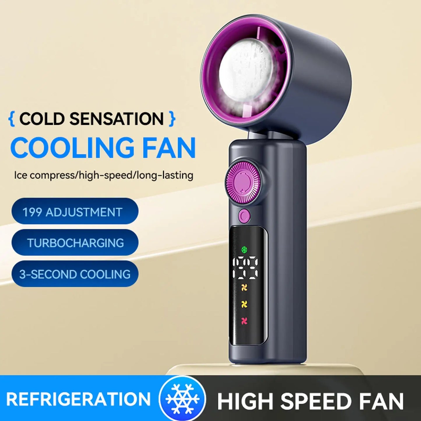 Portable Cooling Fan Turbine Handheld Fan Rechargeable Foldable 1-199 Speed Night Light LED Display 4000mAH for Beach Workplace Peaceful Pleasures Health and Wellness