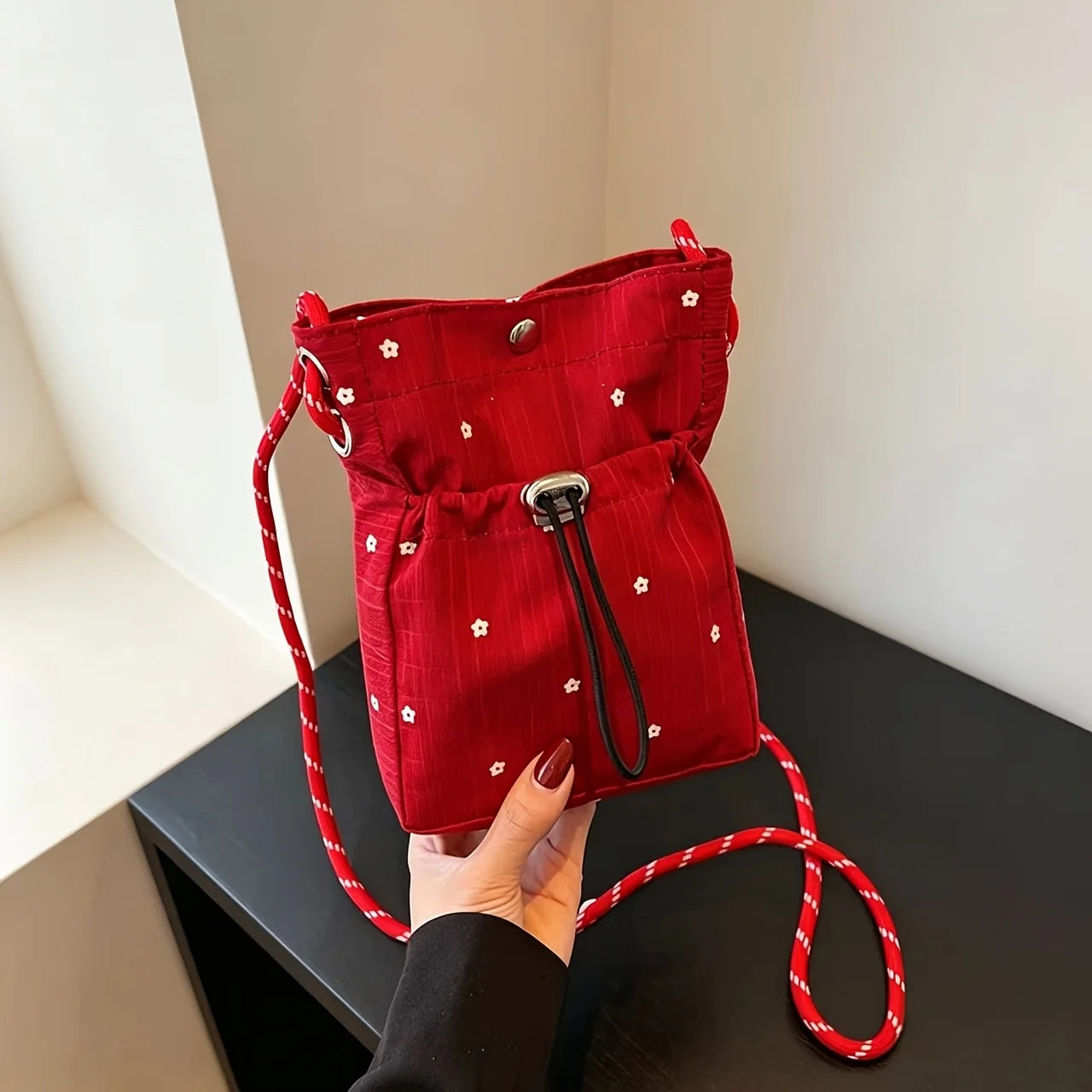 Bohemian Mini Crossbody Phone Bag Women Integrated Wallet Purse Adjustable Strap Casual Daily Travel Mobile Phone Pouch Bag Peaceful Pleasures Health and Wellness Red