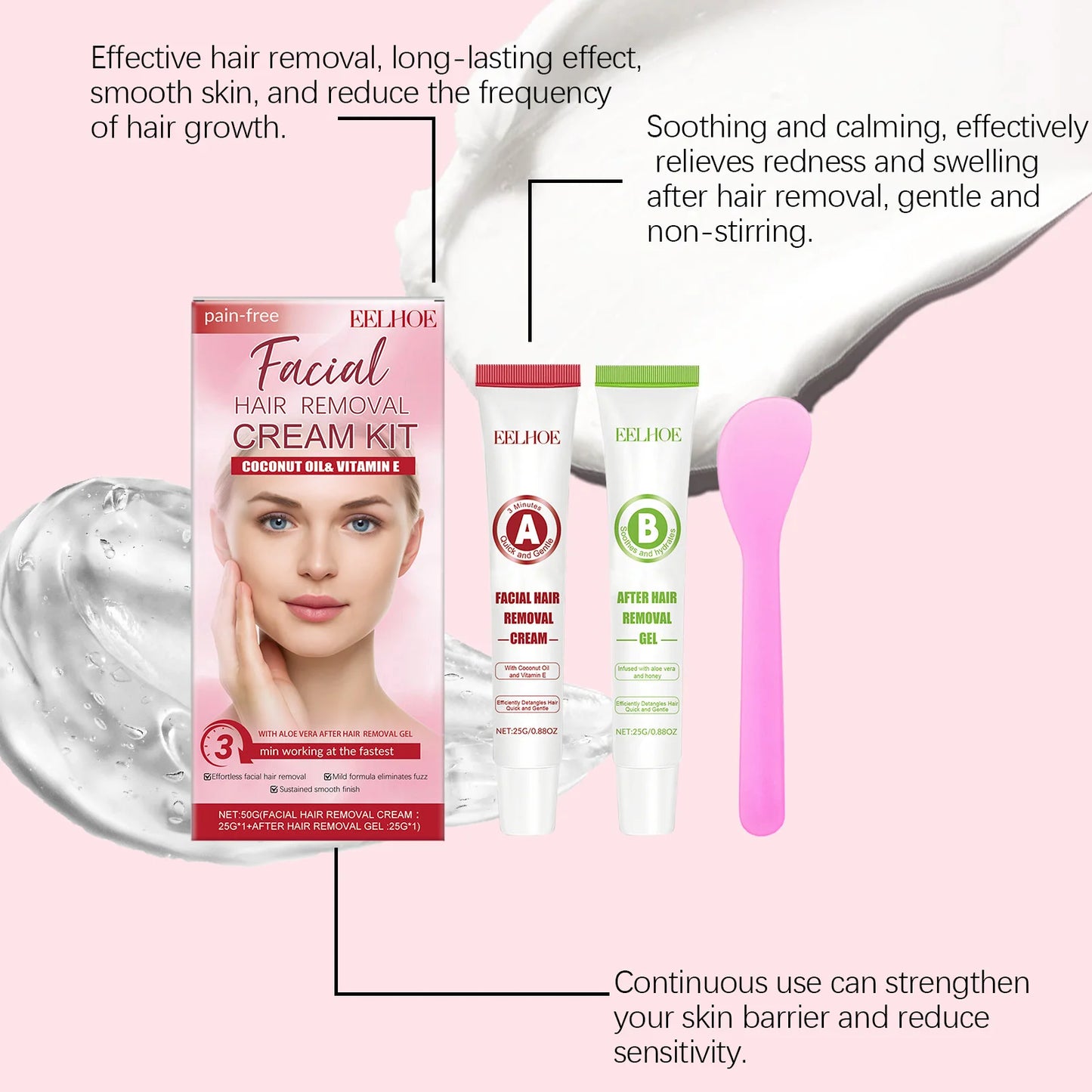 Facial Hair Removal Kit for Women – Gentle Lip & Chin Cream