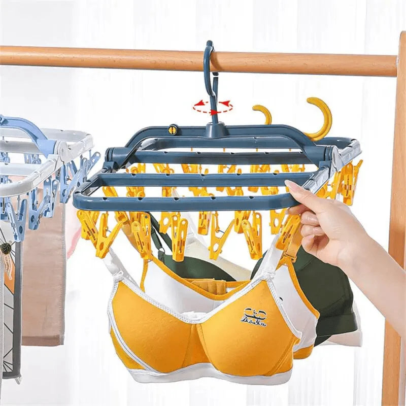 32-Clip Foldable Clothes Drying Rack | Windproof Laundry Hanger