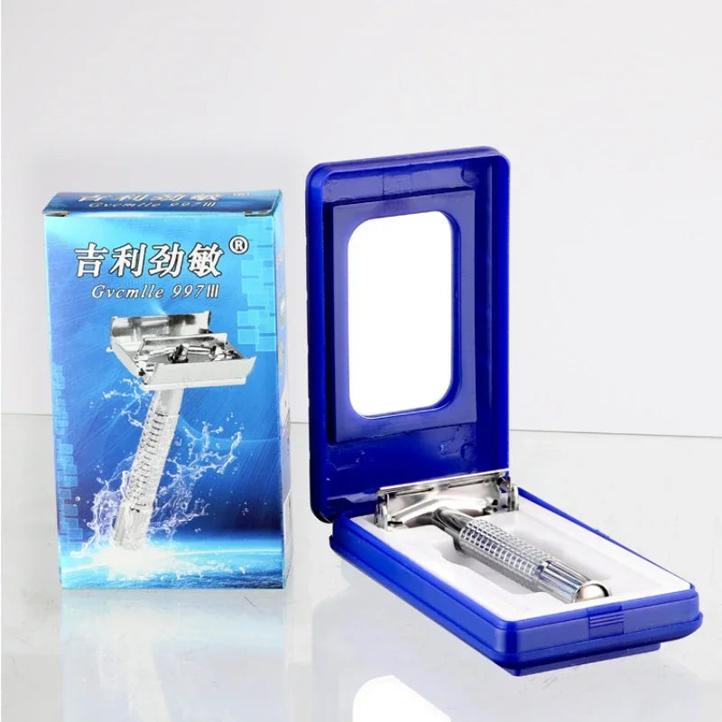 Men's Stainless Steel Safety Razor Holder Set – 3pcs Safety Razor Holder Peaceful Pleasures Health and Wellness Silver
