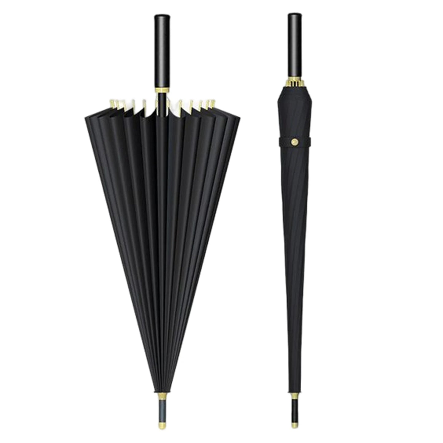 Automatic 24 Bone Umbrellas Fashion Solid-Color Reinforcement Windproof Parasols All-Weather Umbrellas For Rainy Day Peaceful Pleasures Health and Wellness Black