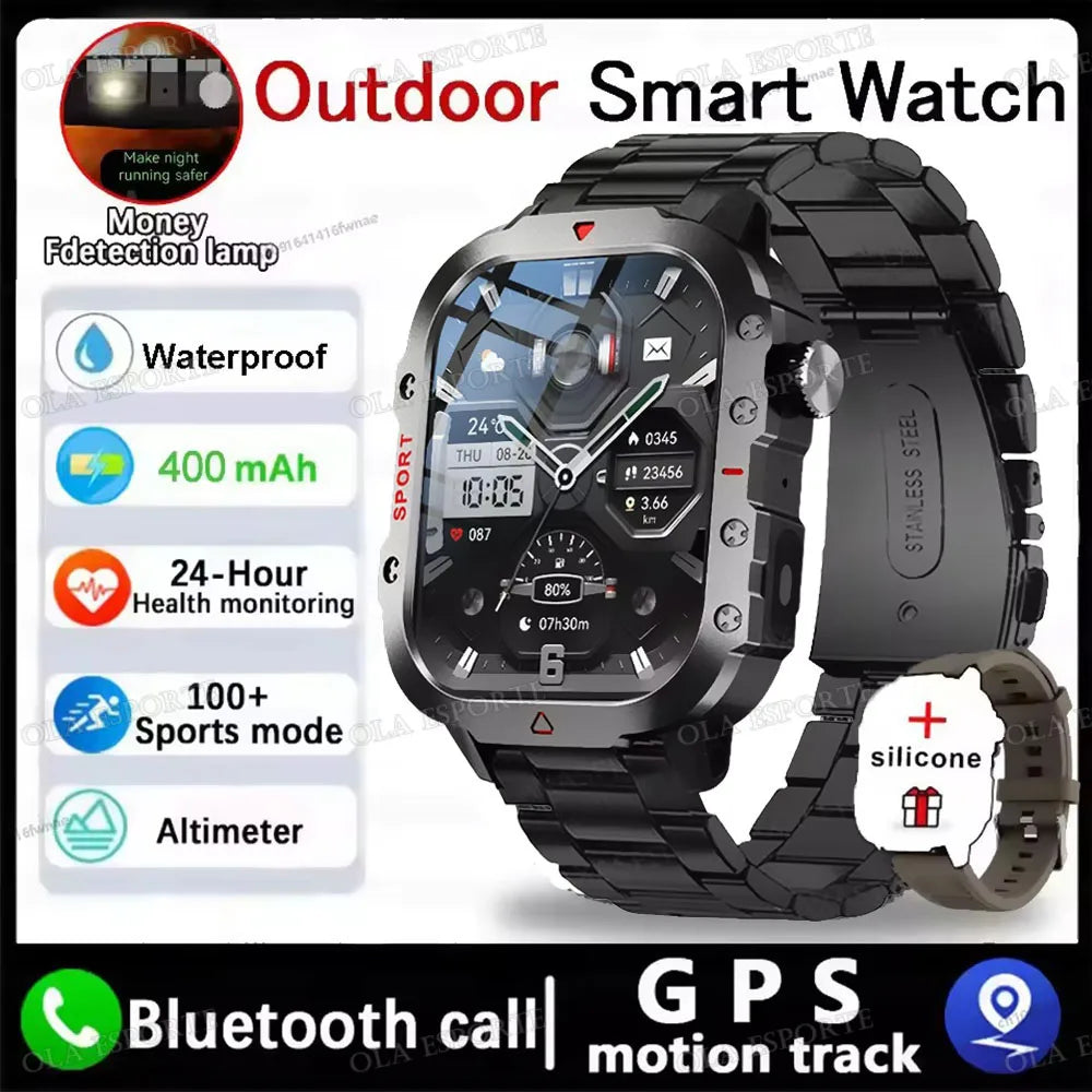 2026 New Military Outdoor Smart Watch Men's GPS Flashlight Bluetooth Call 2.01" AMOLED Screen 10ATM Waterproof Sports Smartwatch Peaceful Pleasures Health and Wellness NEW-Br22BkSzstrap