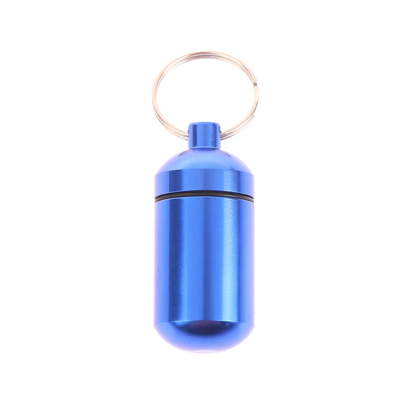 5 Colors Mini Aluminum Medicine Bottle Waterproof Outdoor Medicine Bottle With Keychain Storage First-Aid Medicine Bottle Sealed Peaceful Pleasures Health and Wellness blue1