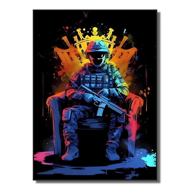 Neon Red Video Game Character Canvas Wall Art | Unframed Poster
