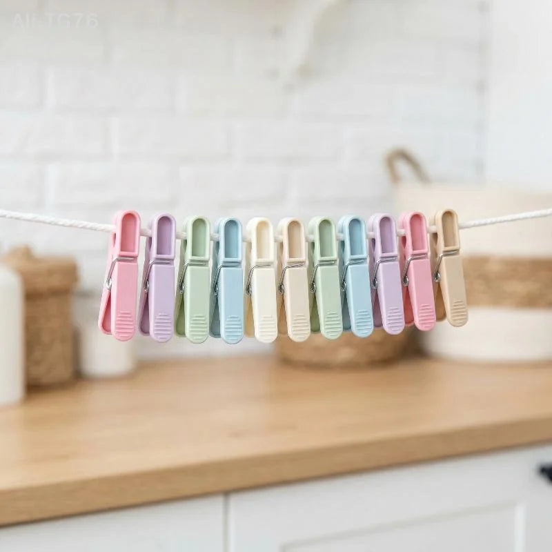 12-Clip Windproof Clothesline Set – Colorful Nylon Drying Clips