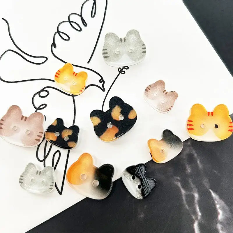 Cute Cat Resin Buttons 20pcs | 12/17mm Colorful DIY Craft