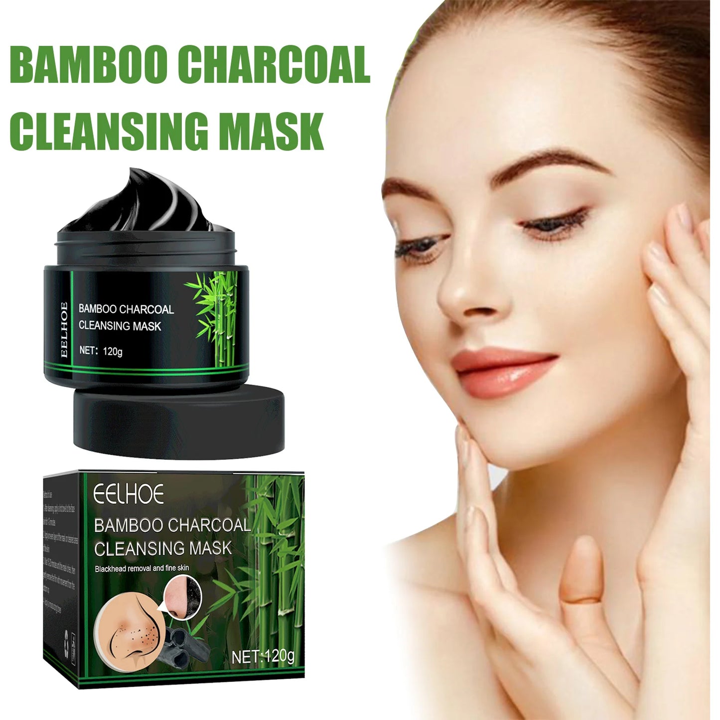 EELHOE Bamboo Charcoal Tear-Off Mask Deeply Remove Blackheads Cleaning Shrinking Pores Moisturizing Carbon Black Mud Facial Mask Peaceful Pleasures Health and Wellness