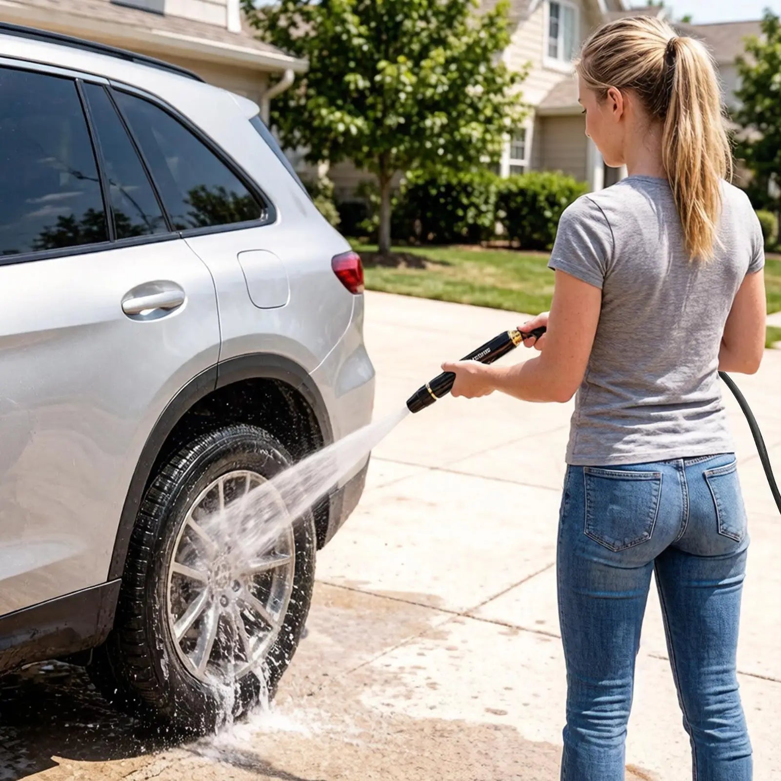 High Pressure Spray Nozzle For Hose Adjustable Portable Powerful Sprayer High Pressure Water Nozzle Hose Attachment For Car Yard Peaceful Pleasures Health and Wellness