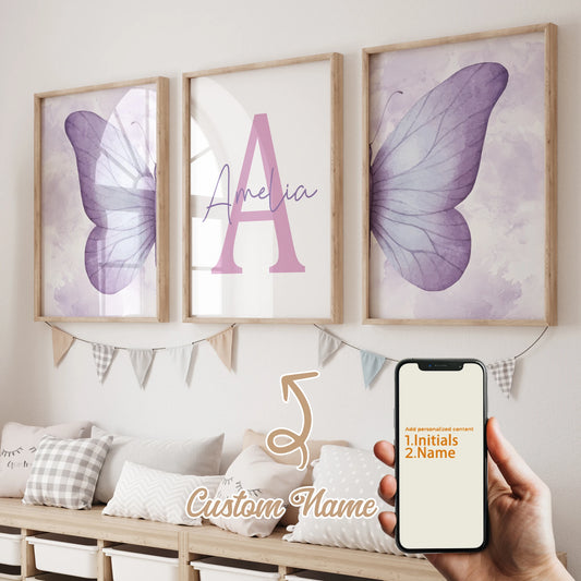 Personalized Name Colorful Butterfly 3-Piece Canvas Wall Art Canvas Wall Art Set Peaceful Pleasures Health and Wellness GA-N055-3pcs 40x50cm Unframed