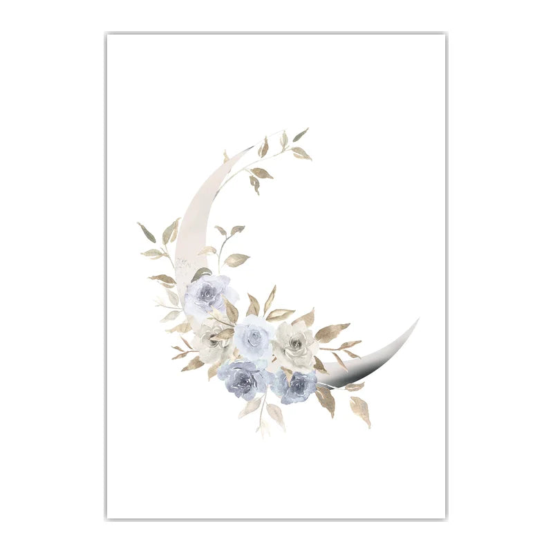 Plant Flower Wall Art, Nordic Moon Canvas Painting, Minimalist Aesthetic Poster Print for Living Room Bedroom Wall Decor Peaceful Pleasures Health and Wellness 03 40x60cm No Frame China Mainland