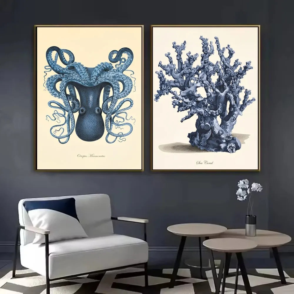 Blue Sea Creature Coral Shrimp Poster HD art sticky wall waterproof home living room bedroom bar aesthetic decoration Peaceful Pleasures Health and Wellness