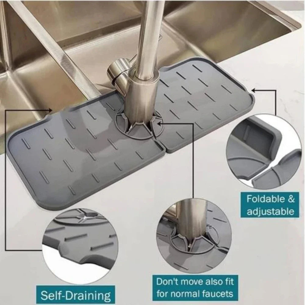 Dish Drainer Sink Mat Kitchen Faucet Splash Guard Drain Rack Countertop Protector Foldable Silicone Bathroom Sinks Sponge Home Peaceful Pleasures Health and Wellness