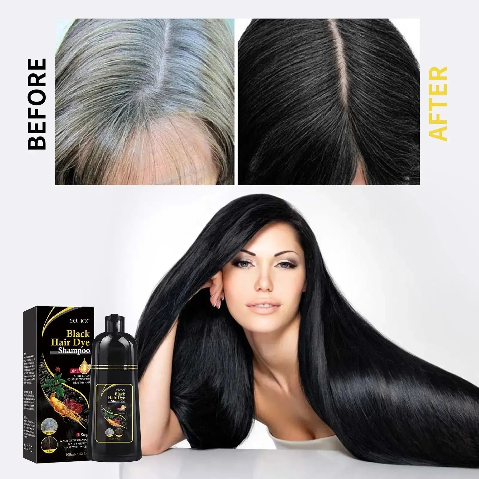 EELHOE Hair Color Dye Shampoo | Gray Coverage, Deep Nourishment & Repair, Polygonum Multiflorum, 100ml Peaceful Pleasures Health and Wellness