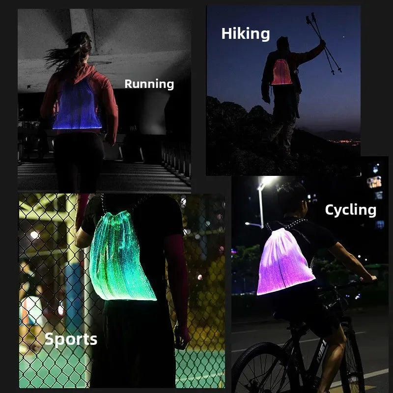 LED Fiber Optic Illuminated Backpack for Cycling & Travel
