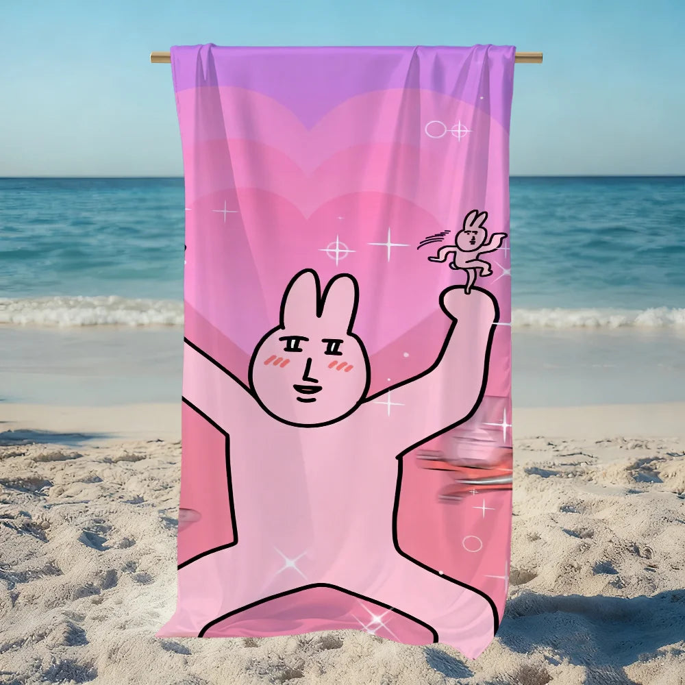 Pink Rabbit Quick-Dry Beach Towel | Soft Cartoon Pool Towel Quick-Dry Beach Towel Peaceful Pleasures Health and Wellness