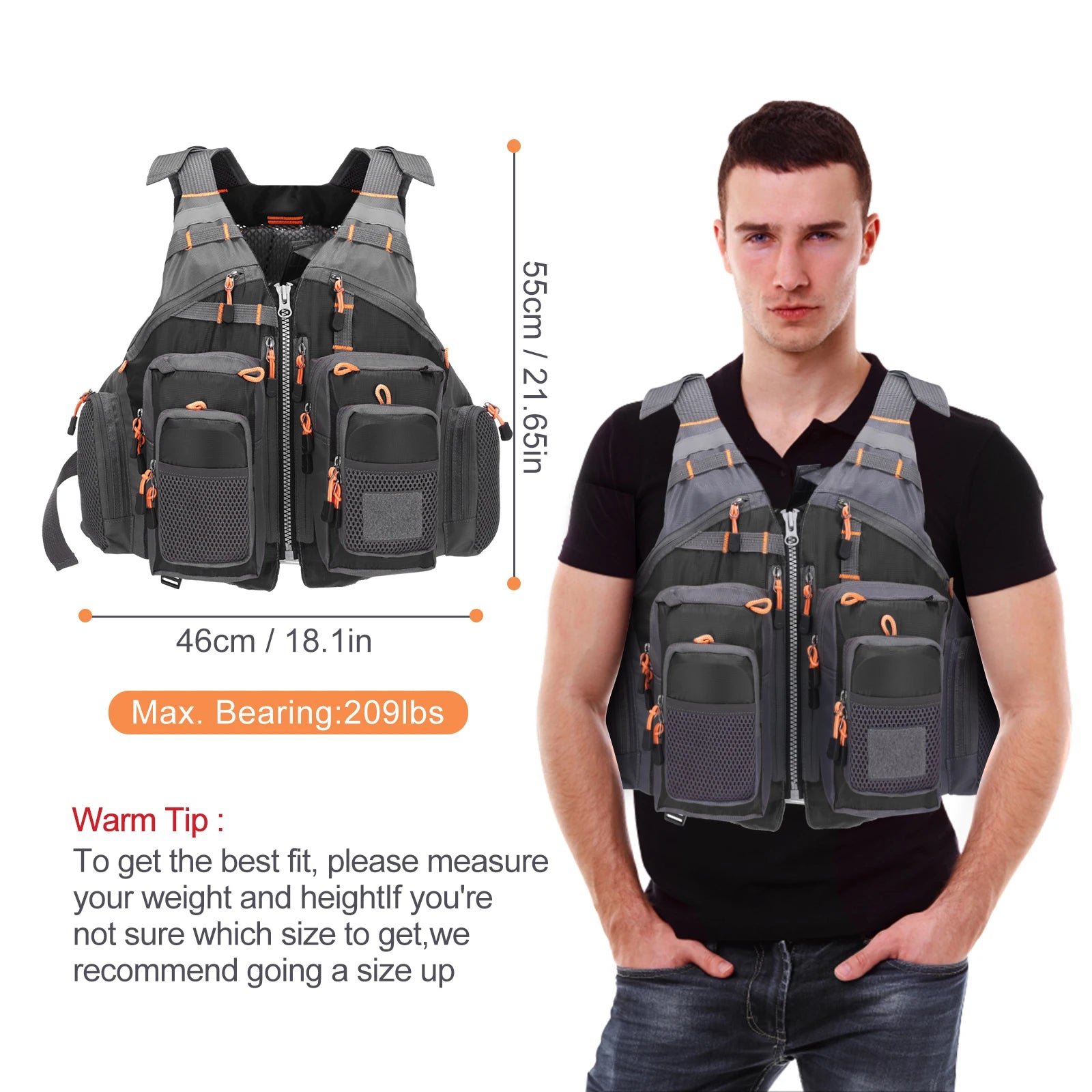Outdoor Breathable Padded Fishing Life Vest Superior 209lb Bearing Life Safety Jacket Swimming Sailing Waistcoat Utility Vest Peaceful Pleasures Health and Wellness