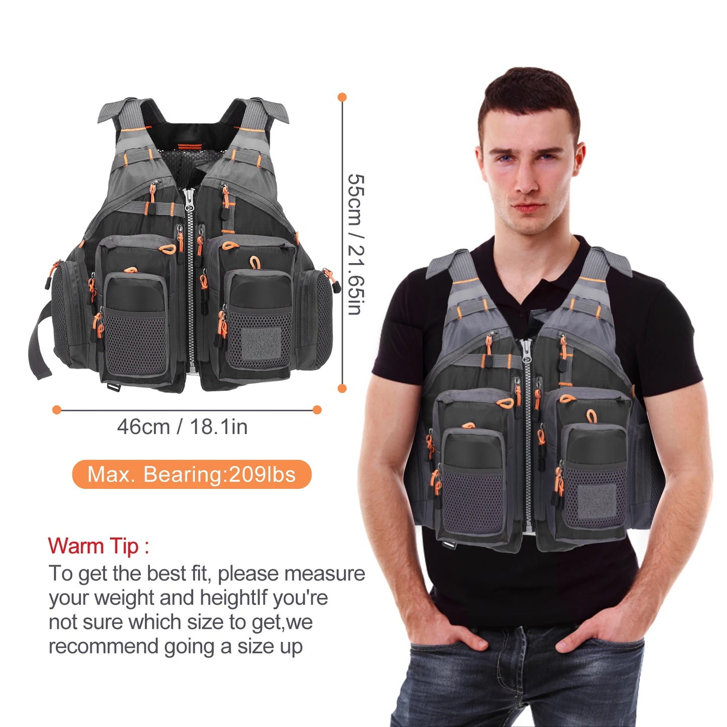 Outdoor Breathable Padded Fishing Life Vest Superior 209lb Bearing Life Safety Jacket Swimming Sailing Waistcoat Utility Vest Peaceful Pleasures Health and Wellness