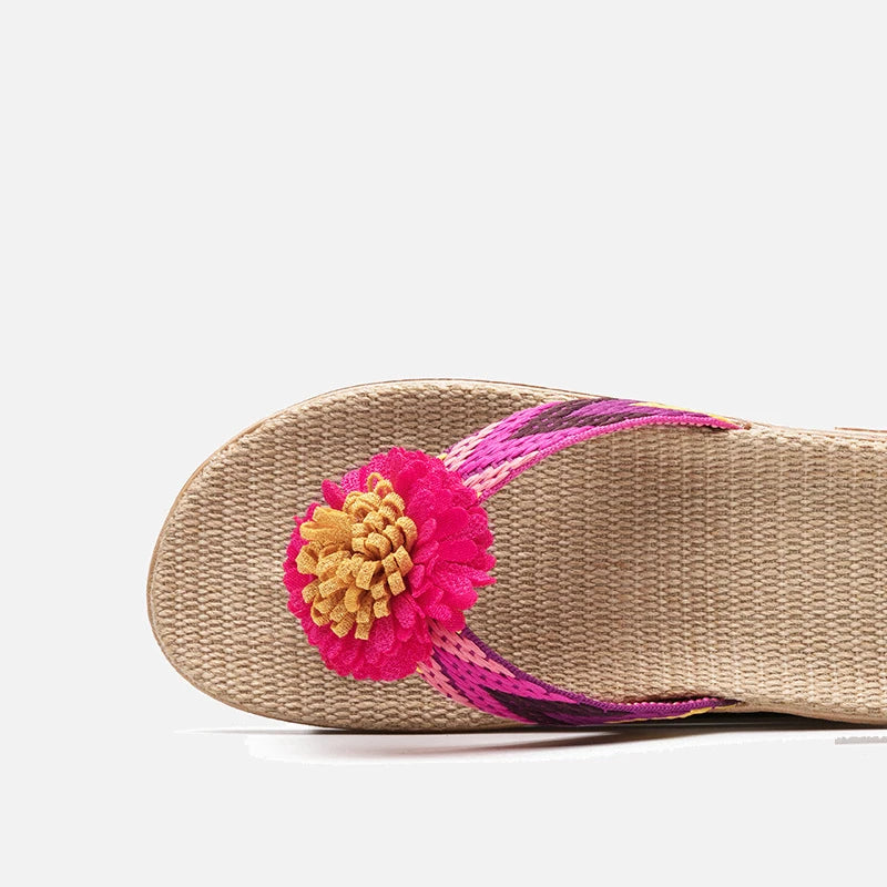 Men's Linen Flip Flops Striped EVA Non-Slip Beach Sandals