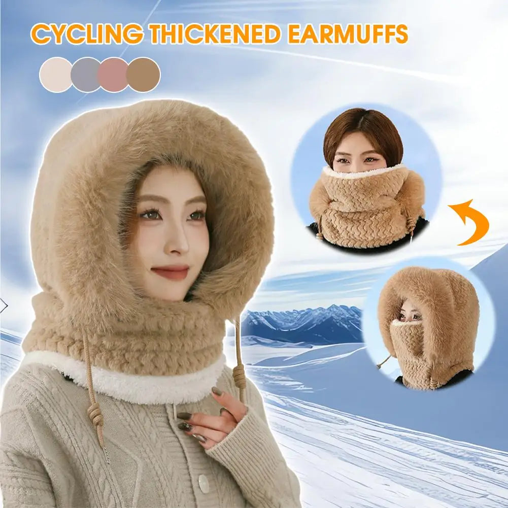 Winter Windproof Cycling Hood Hat with Plush Ear Warmer Winter Cycling Hood Hat Peaceful Pleasures Health and Wellness