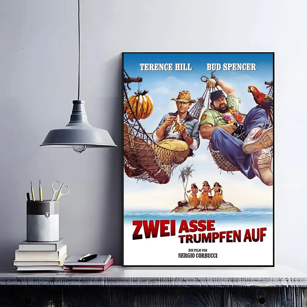 Terence Hill & Bud Spencer HD Wall Poster | Self-Adhesive PVC Art Wall Art Poster Peaceful Pleasures Health and Wellness z2 50X70cmNoframe