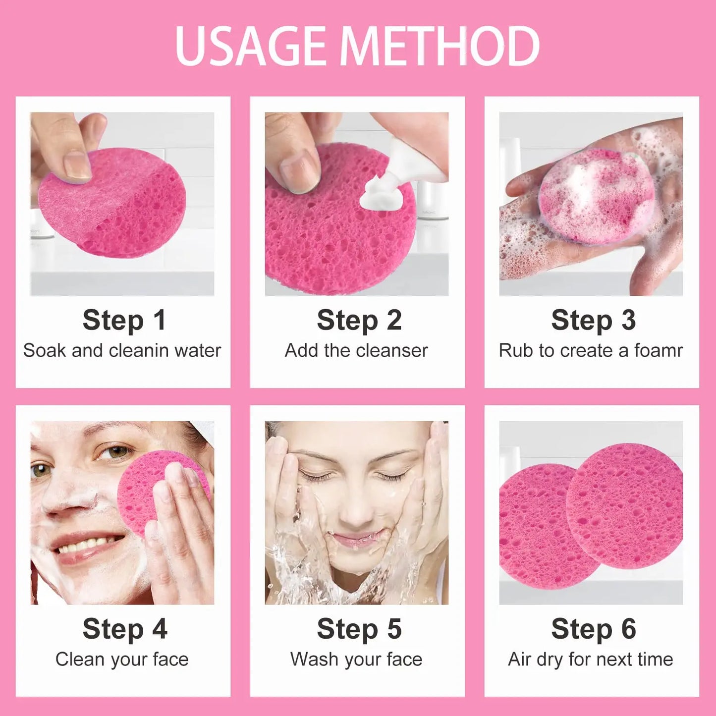 Compressed, 100% Natural Cellulose Face Sponges. Multi-use for cleansing, exfoliating & makeup removal. Expands with water. Peaceful Pleasures Health and Wellness
