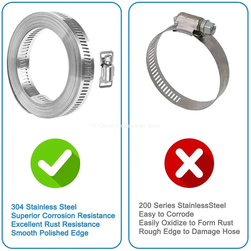 9.8ft Adjustable Large Hose Clamps Worm Gear Stainless Steel Clamp+6 Fasteners Automobiles Accessories Clamp And Fasteners Peaceful Pleasures Health and Wellness
