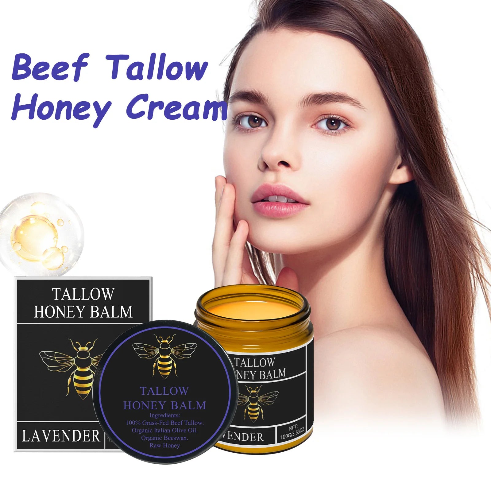 Beef Tallow Honey Cream – Hydrating & Firming Skin Balm Peaceful Pleasures Health and Wellness