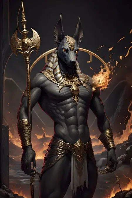 Ancient Egyptian Fantasy Mythology The God Anubis Golden Portrait Posters Print Canvas Painting Wall Art Picture Room Home Decor Peaceful Pleasures Health and Wellness