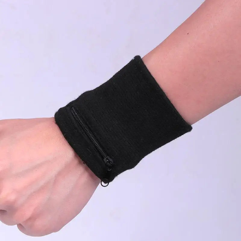 Wristband With Zipper For Storing Keys Change For Absorbing Sweat Wiping Sweat Wrist Guard For Basketball Running Fitness Sports Peaceful Pleasures Health and Wellness black 2pcs