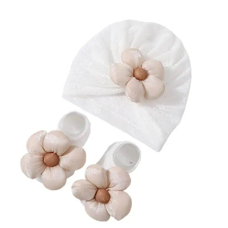 Newborn Baby Bonnet Hat & Socks Set | Soft Knit 0-12 Months