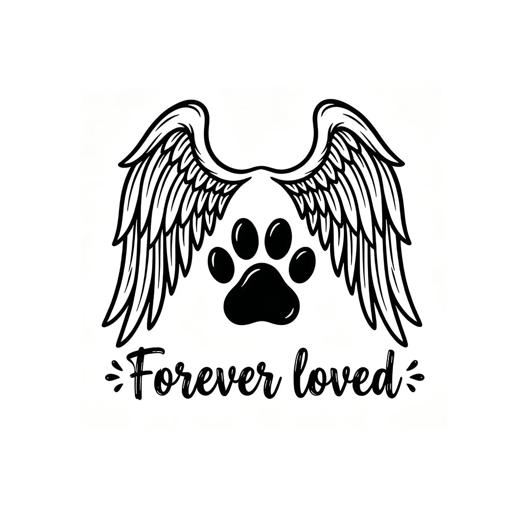 Pet Memorial UV Sticker "Forever Loved" Paw Angel Wings Decal