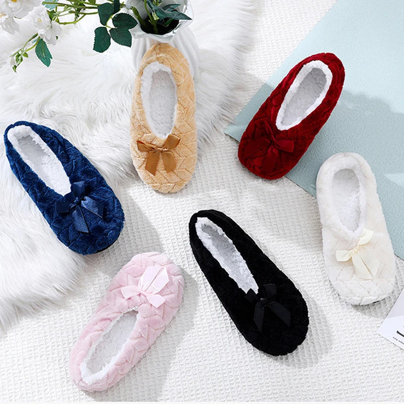 Women's Winter Plush Slippers | Fluffy Bow Non-Slip House Shoes