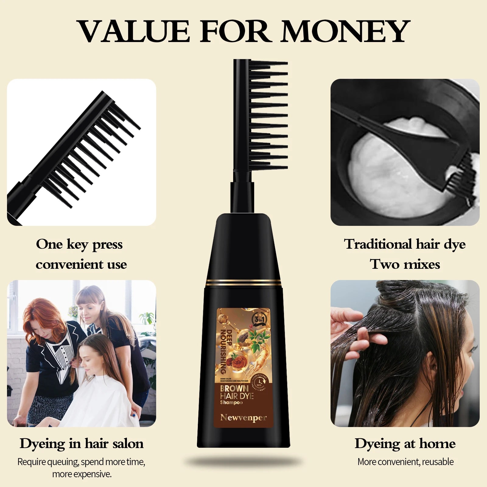 2 Pcs Brown Hair Color Shampoo with Instant Dye Peaceful Pleasures Health and Wellness