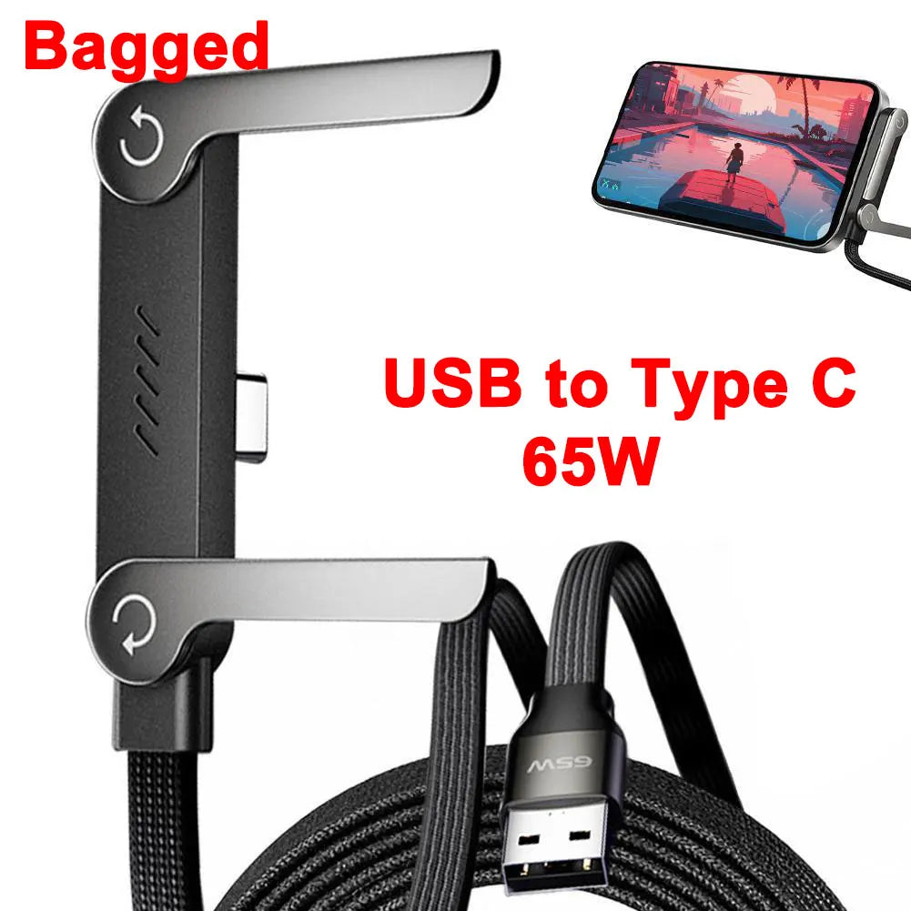 240W USB-C Fast Charging Cable with Foldable Phone Stand