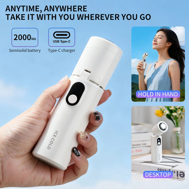 Mini Turbo Fan Ice Cooling Handheld Fan 5 Adjustable Speeds 90° Foldable Refrigeration Blower Fan For Travel Outdoor Use Peaceful Pleasures Health and Wellness