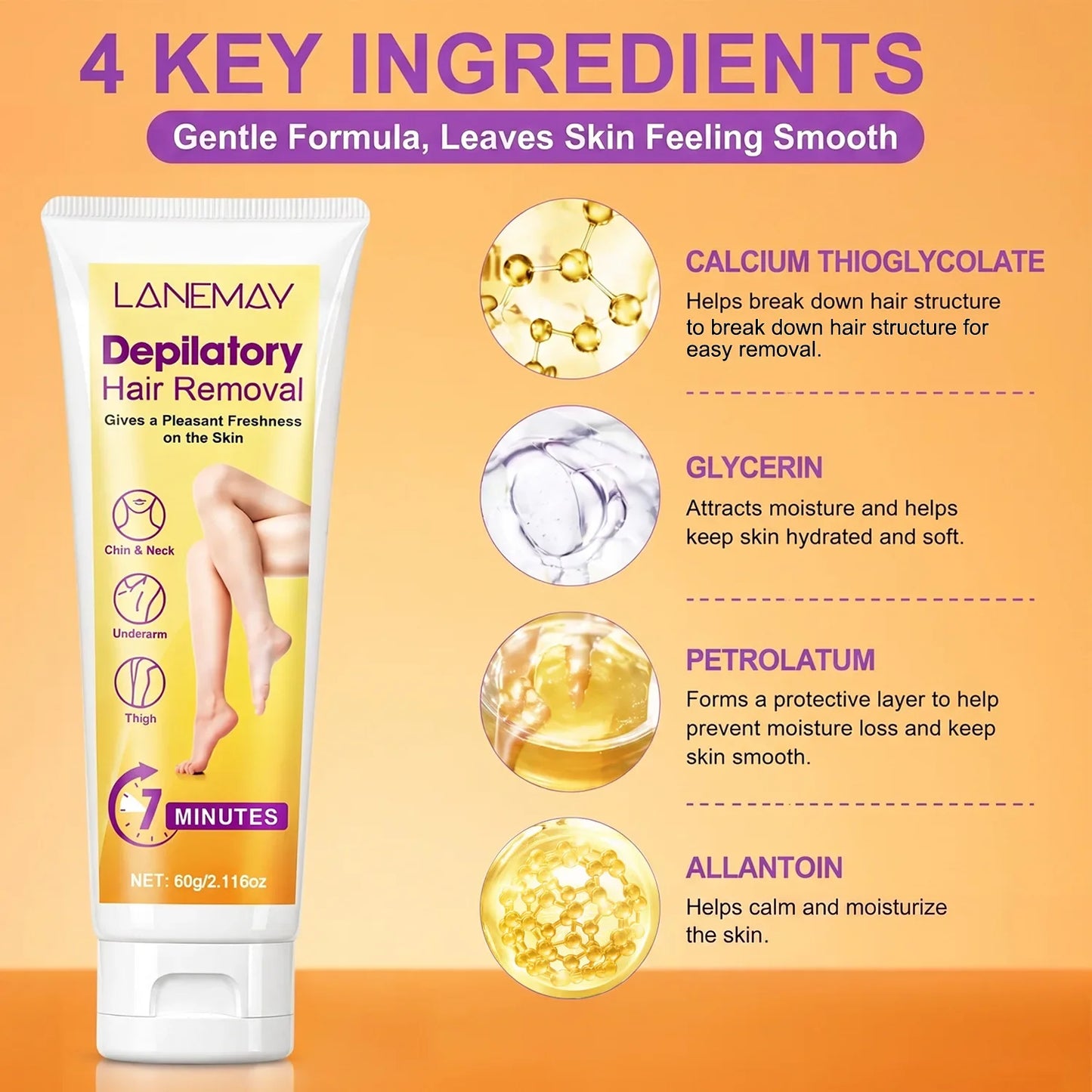 LANEMAY Hair Removal Cream 60g – 7-Min Gentle Formula