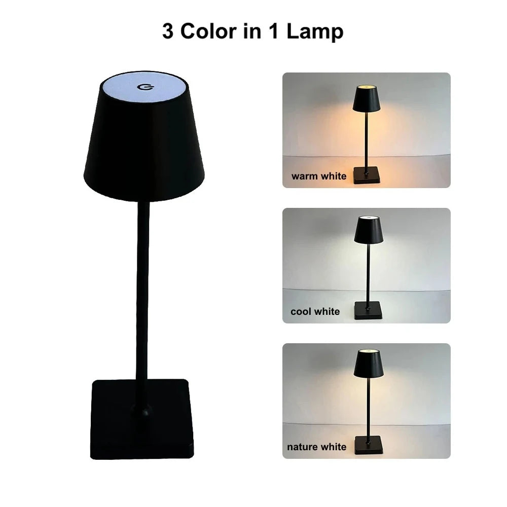 Rechargeable Table Lamp LED Touch Sensor Desktop Night Light Wireless Reading Lamp for Restaurant Hotel Bar Bedroom Decor Light Peaceful Pleasures Health and Wellness E Style-Black
