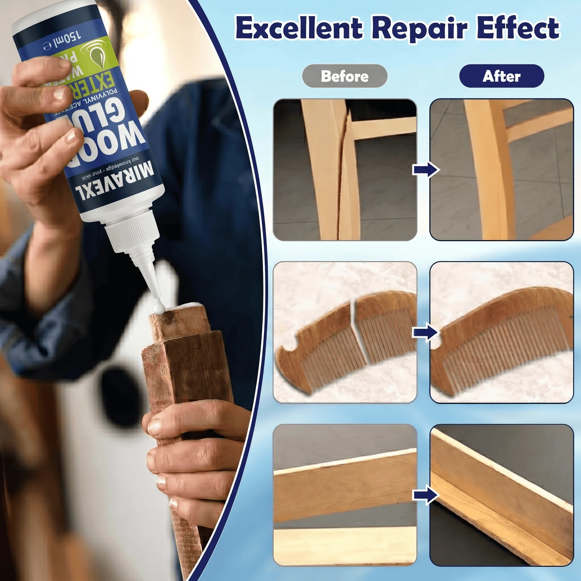 Fast Dry Wood Glue Strong Adhesive Heavy Duty Woodworking Furniture Repair DIY Crafts with Free Brush and Disposable Gloves Peaceful Pleasures Health and Wellness