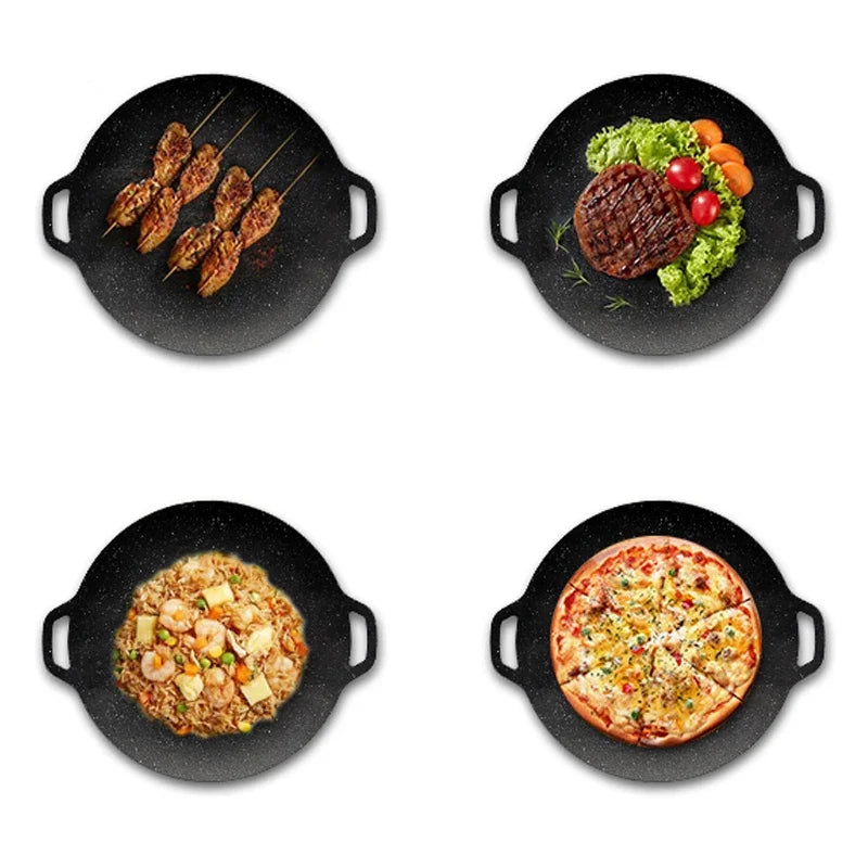 Roasting Round Pans Korean Aluminum Nonstick Grill Top Griddle Pan Bbq Fry Grill Outdoor Cast Iron Barbecue Griddles Grill Pans Peaceful Pleasures Health and Wellness