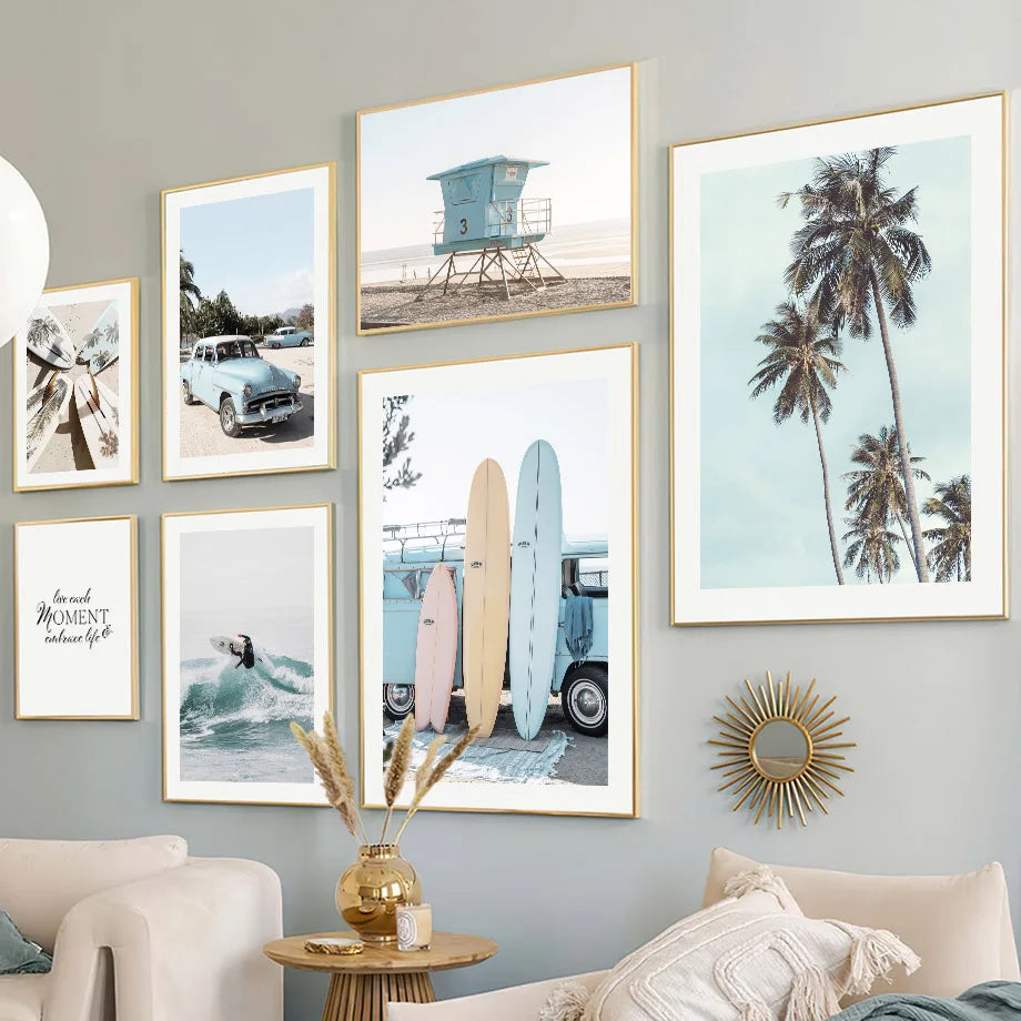 Canvas Painting Nordic Surf Posters And Prints Wall Art Pictures For Living Room Home Decor Beach Surfers Coconut Tree Car Peaceful Pleasures Health and Wellness