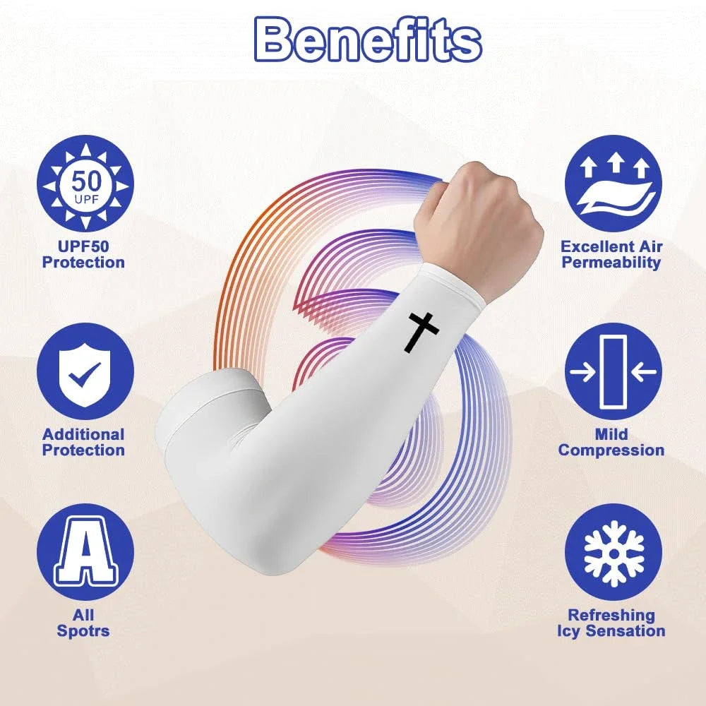 1 Pair Cooling Arm Sleeves - UV Protection & Compression for Sports (Football/Baseball/Cycling) - Christian Youth & Adult Sizes Peaceful Pleasures Health and Wellness