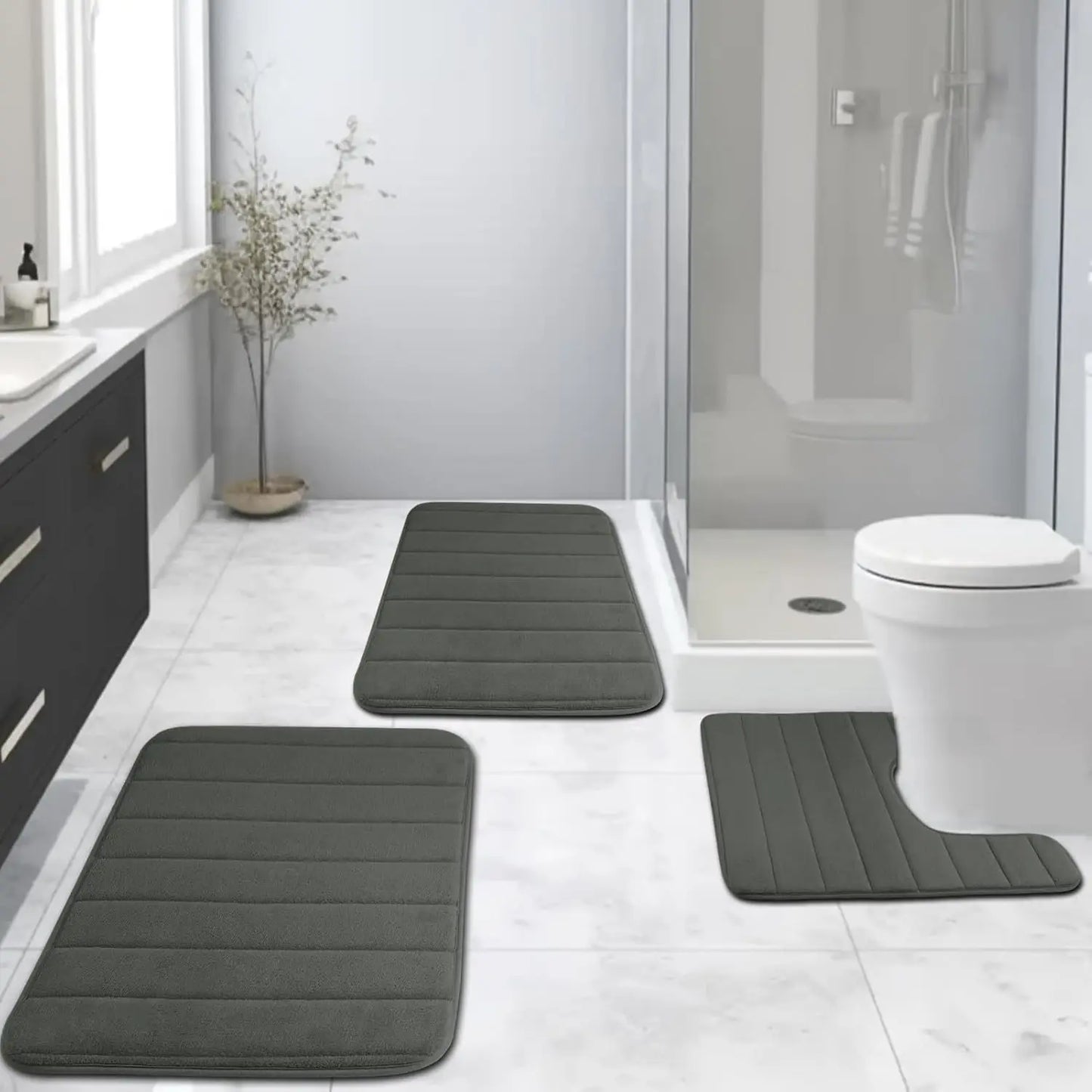 3Piece Non-Slip Bath Mat Set Memory Foam Bathroom Rugs Water Absorbent Shower Mat Machine Washable Toilet Mat for Bathroom Floor Peaceful Pleasures Health and Wellness
