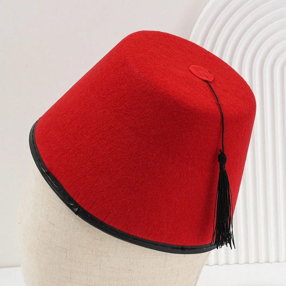 Red Fez Hat – Wool Felt Moroccan Tarboosh Costume Cap
