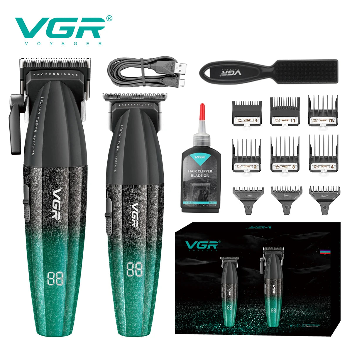 VGR Professional Electric Hair Clipper 9000 RPM High end Multi gear Adjustment Electric Push Cutting Alloy Blade Trimmer V-640S2 Peaceful Pleasures Health and Wellness