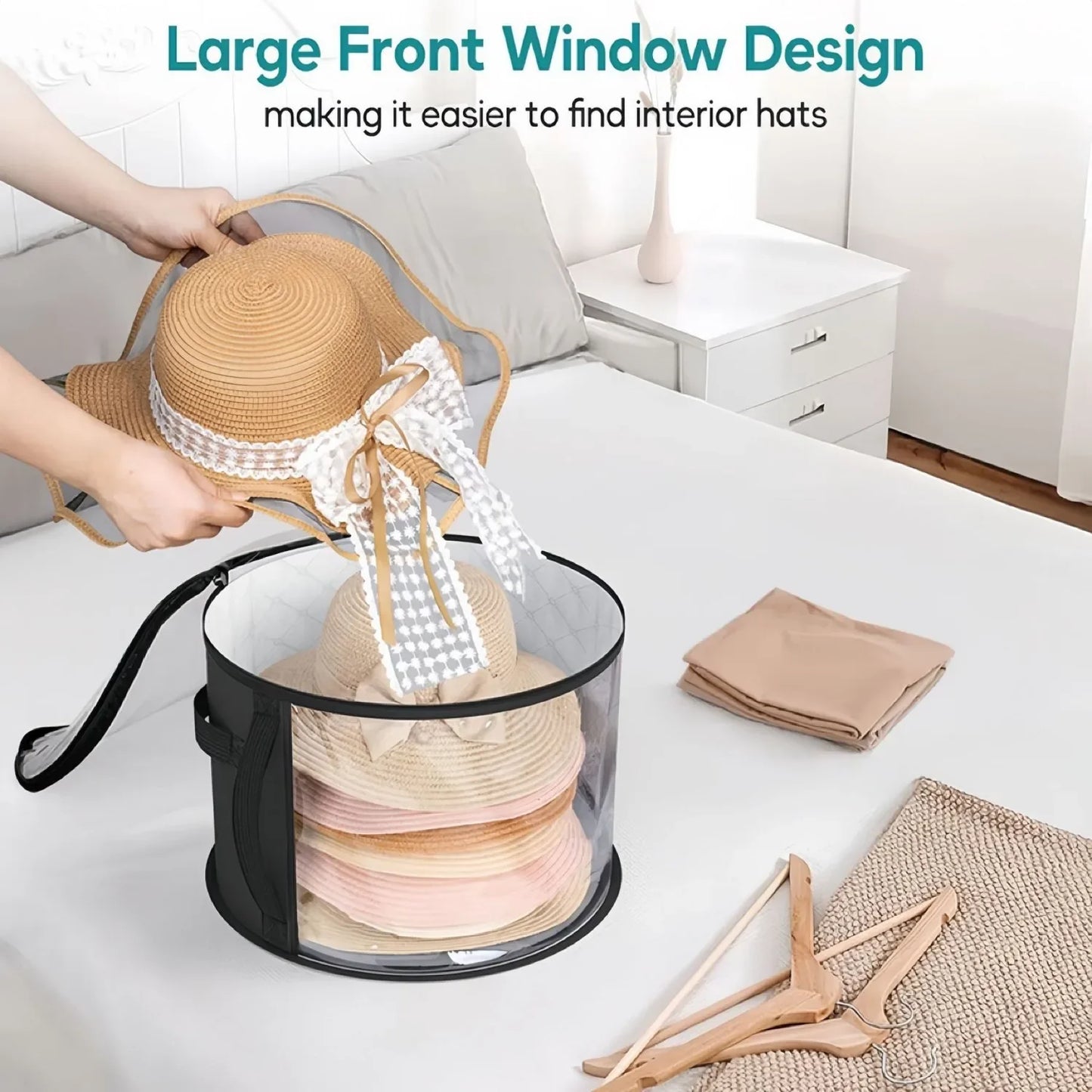 Large Round Foldable Hat Box for Travel & Closet Storage