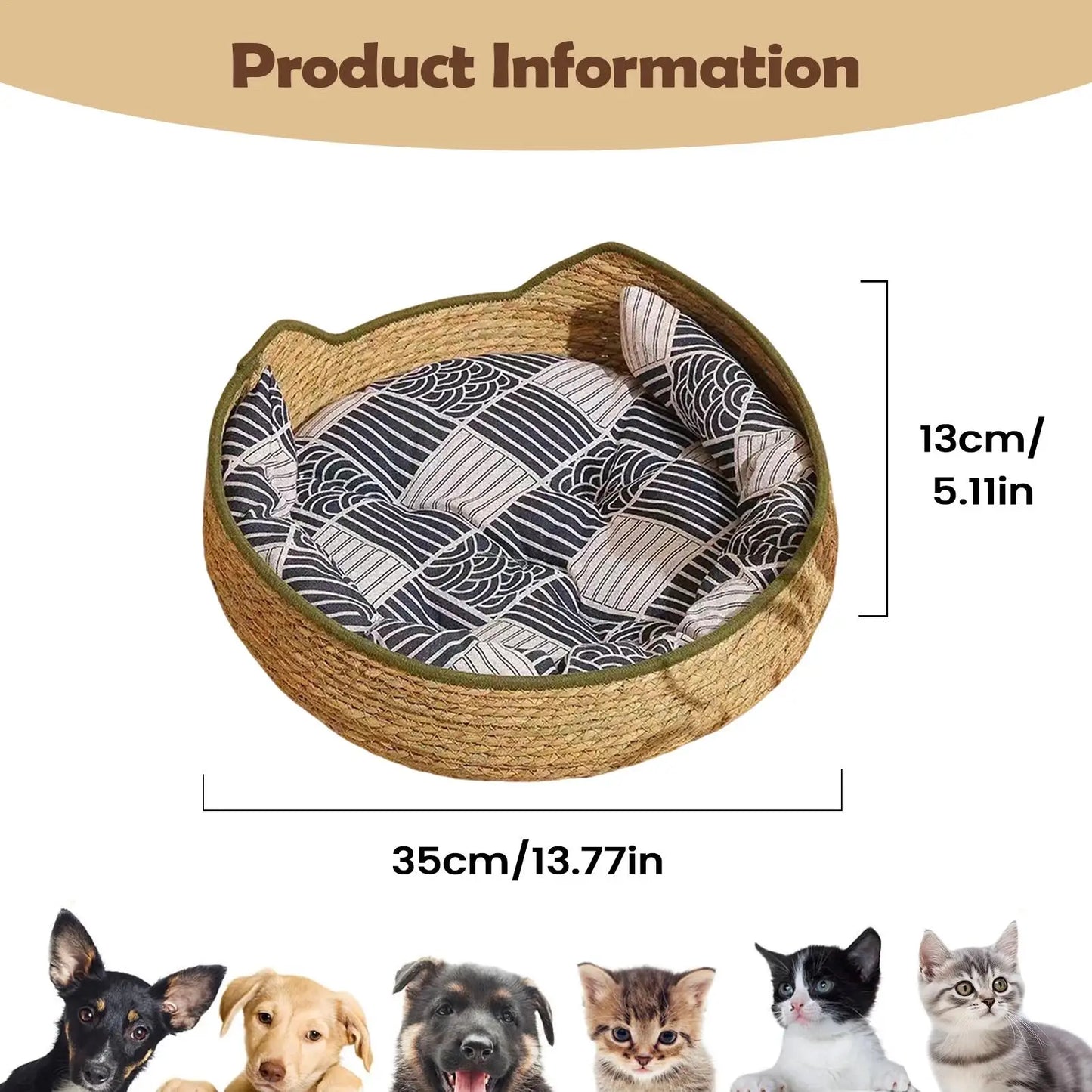 Cat Sleeping Bed With Cushion And Pillow Woven Comfortable Kitten Furniture Cat Mat Bed For Indoor Outdoor Winter Travel Car Peaceful Pleasures Health and Wellness